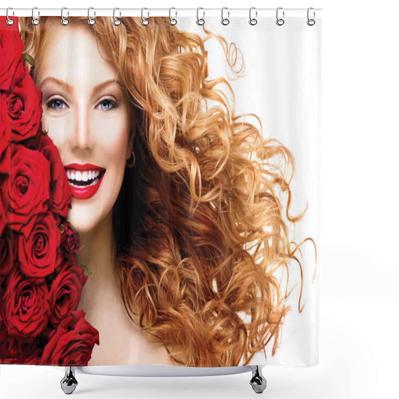 Personality  Girl With Blowing Red  Hair Shower Curtains