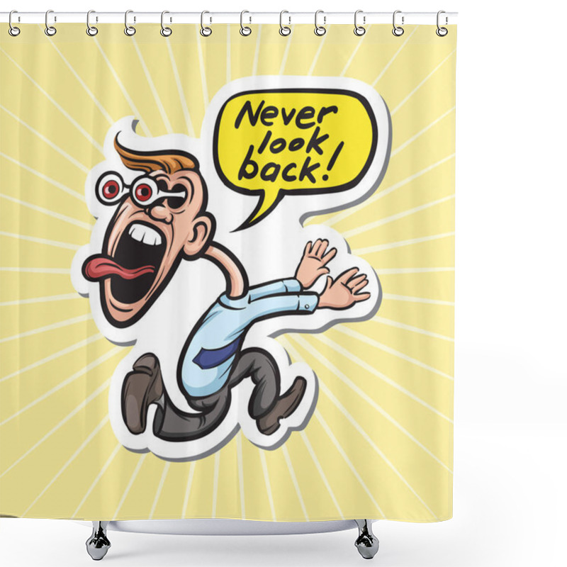 Personality  Vector Illustration Of Cartoon Motivation Sticker - Never Look Back. Easy-edit Layered Vector EPS10 File Scalable To Any Size Without Quality Loss. High Resolution Raster JPG File Is Included.  Shower Curtains