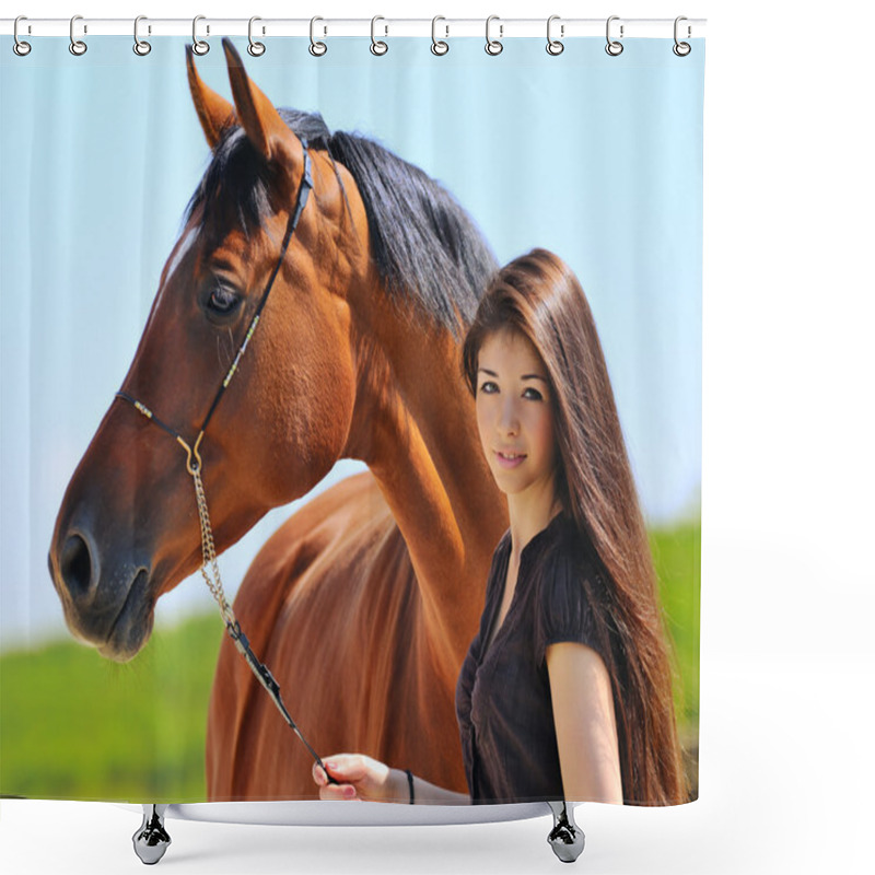 Personality  Young Girl And Bay Horse Shower Curtains