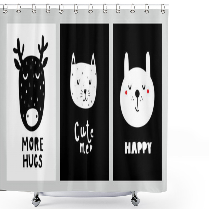 Personality  Nordic Design Prints With Cute Animals. Vector Art. Shower Curtains