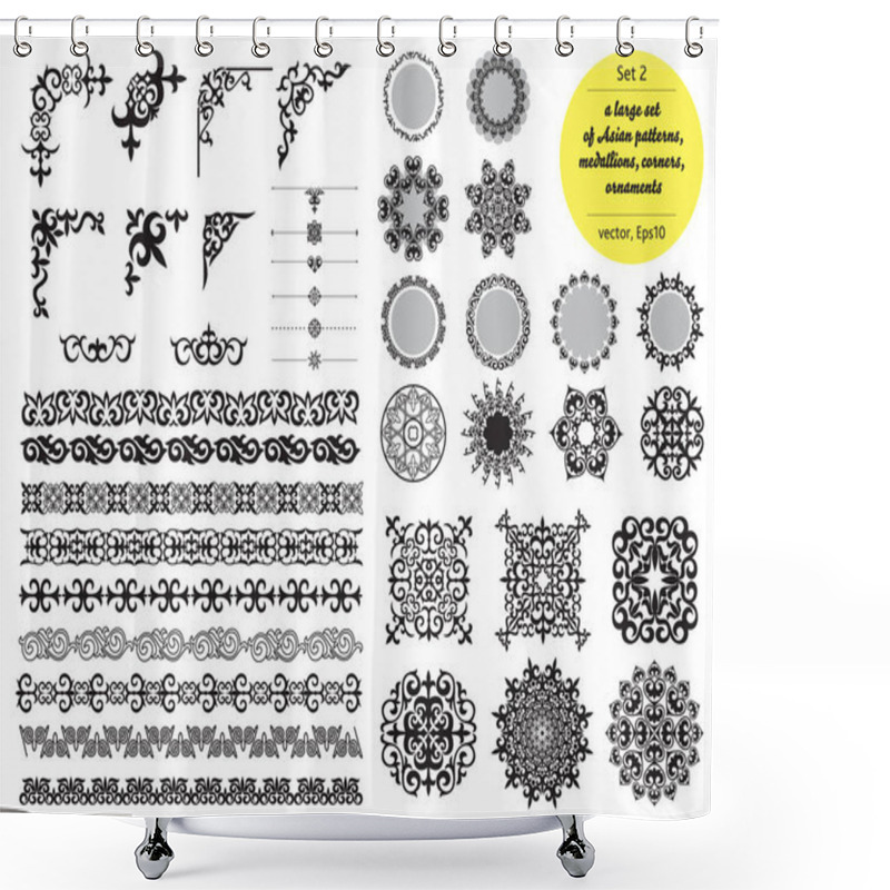 Personality  Asian Large Set Of Patterns And Ornaments. Set Of Seamless Borde Shower Curtains