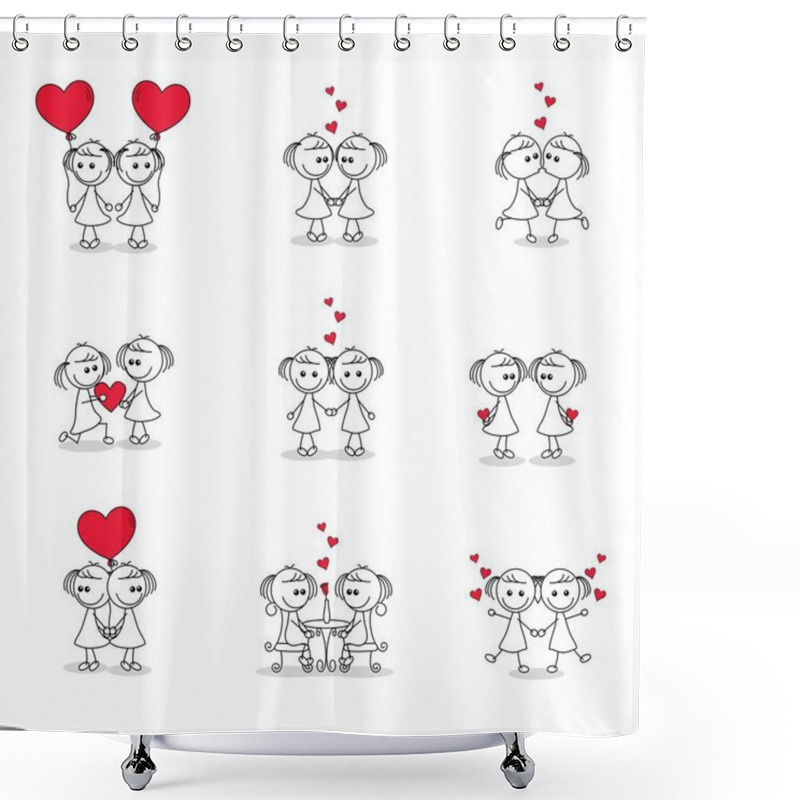 Personality  Stick Figures Same Sex Couple Lesbian Gay Shower Curtains