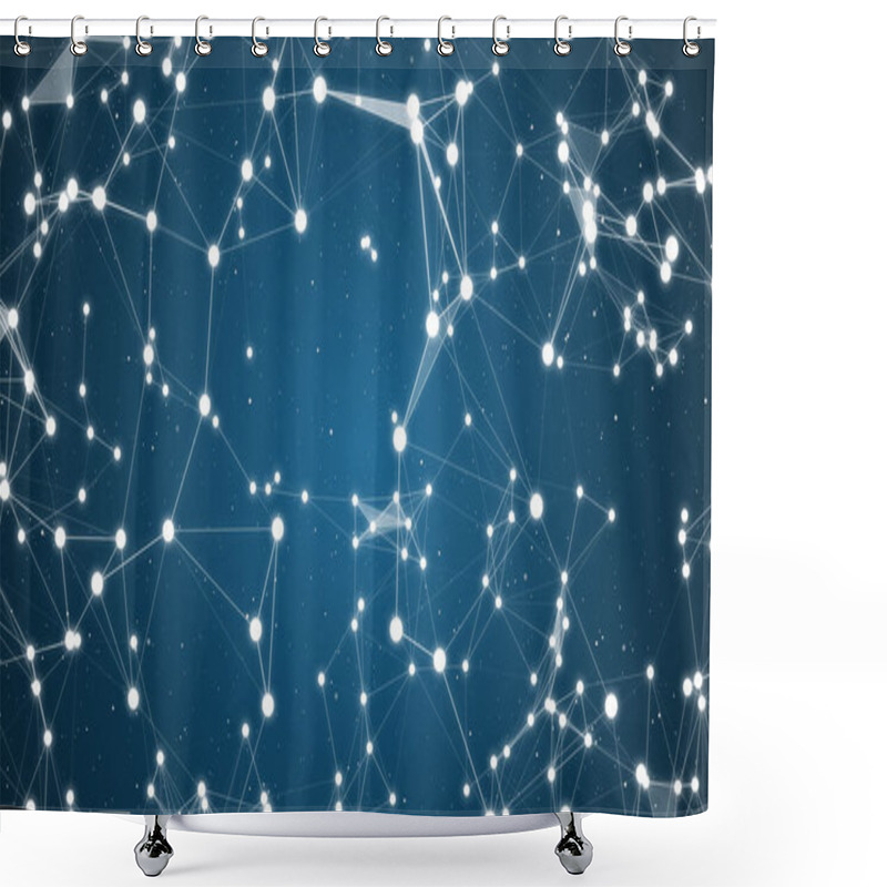 Personality  Blue Background Communication And Technology Network Background With Lines And Dots 3d Rendering. Shower Curtains