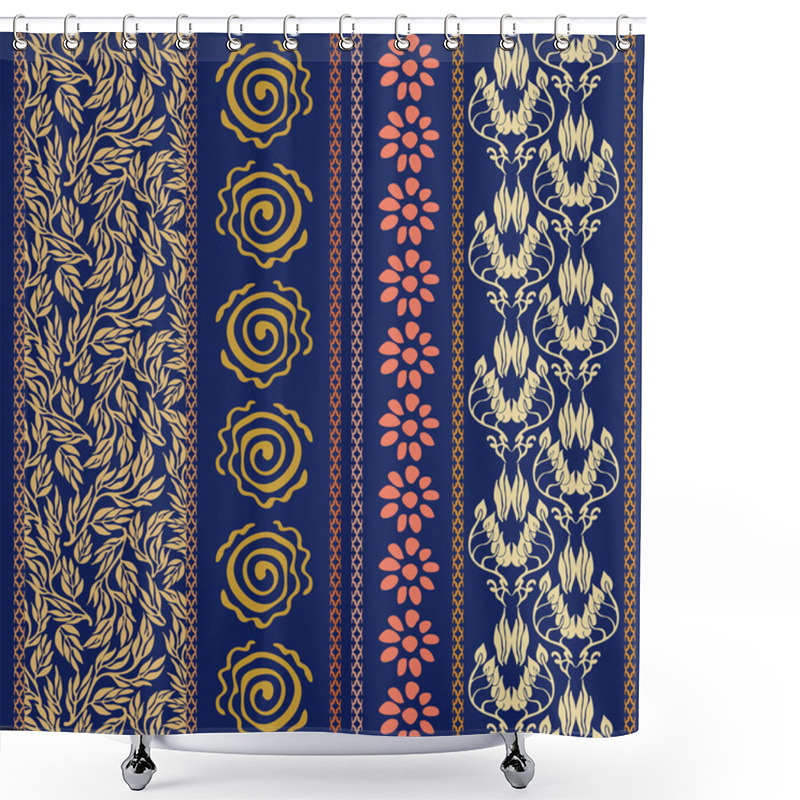 Personality  Set Of Bohemian Borders With Floral Motifs. Shower Curtains