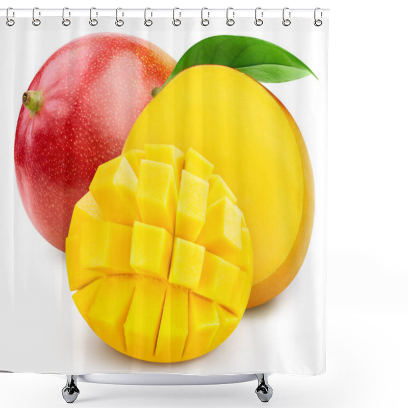 Personality  Mango And Leaves, Isolated On White Background Shower Curtains