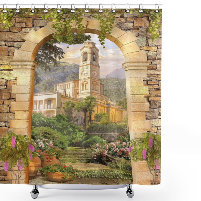 Personality  Sea View Columns Old Street Flowers Plant Mural Arch Castle Shower Curtains