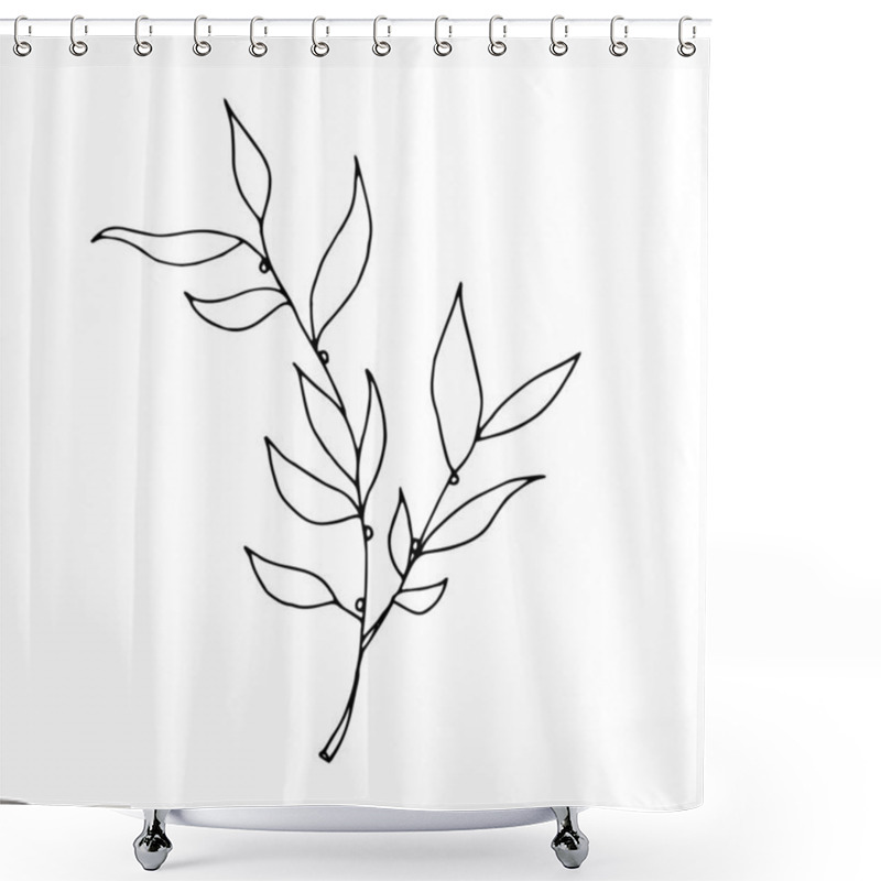 Personality  Drawn Outline Leaf Isolated On A White Background. Shower Curtains