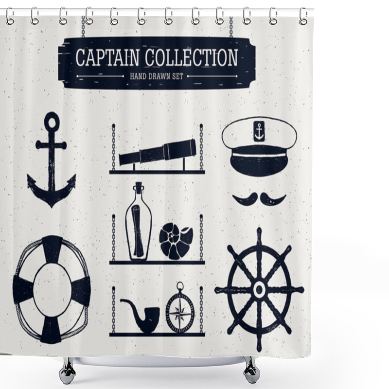 Personality  Hand Drawn Captain Icons Set. Shower Curtains