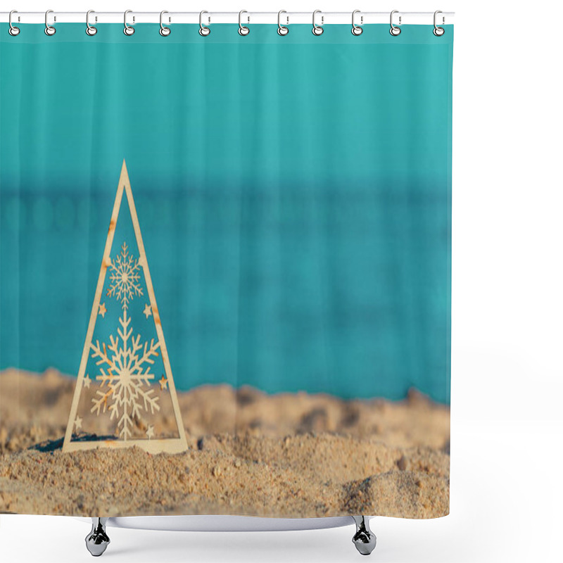 Personality  Christmas Tree With Snowflakes At Seaside Shower Curtains