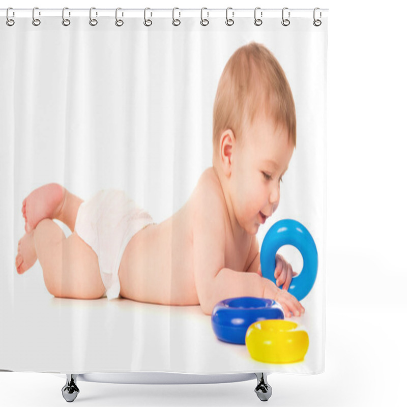 Personality  Beautiful Baby Crawling And Playing With Toys Shower Curtains