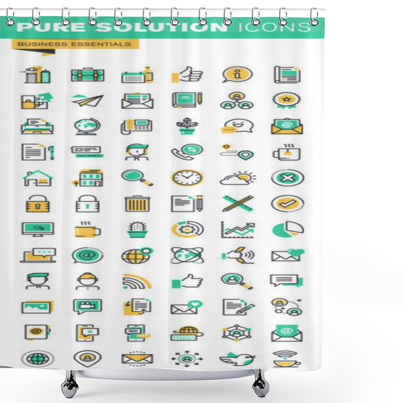 Personality  Modern Thin Line Icons Set Of Basic Business Essential Tools, Office Equipment, Internet Marketing, Contact Information, Communication. Shower Curtains