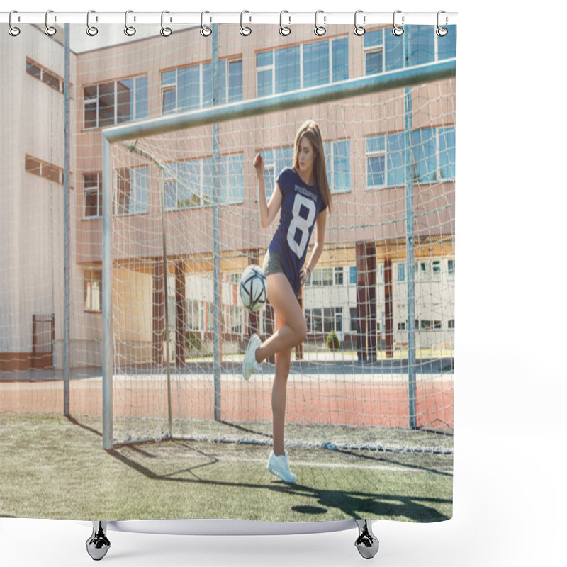 Personality  Girl With Soccer  Ball  Shower Curtains