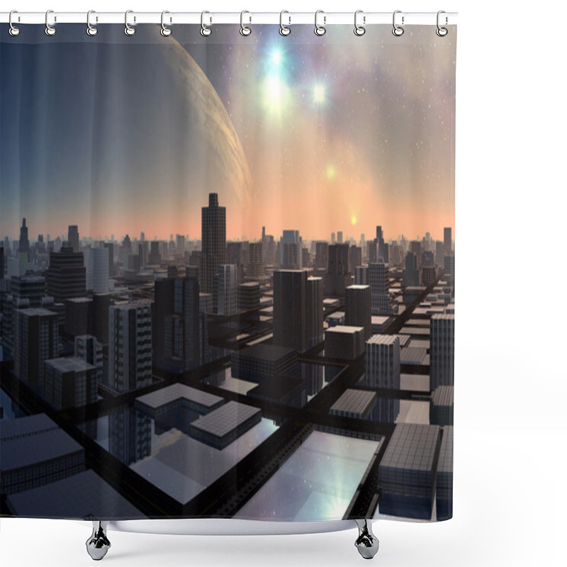 Personality  Futuristic Alien City - Computer Artwork Shower Curtains