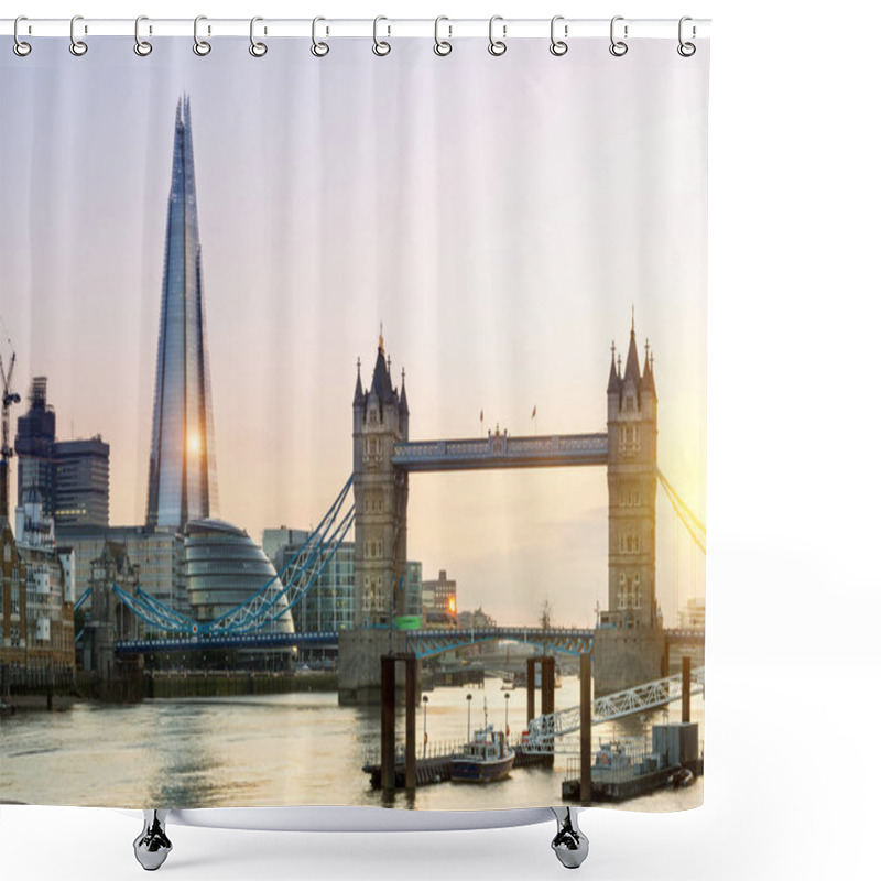 Personality  London, Tower Bridge And Shard London Bridge At Sunset Shower Curtains