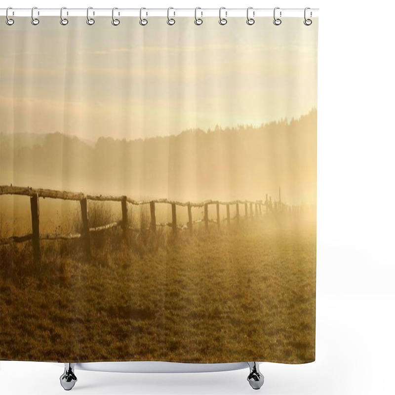 Personality  Sunrise Over The Field Shower Curtains