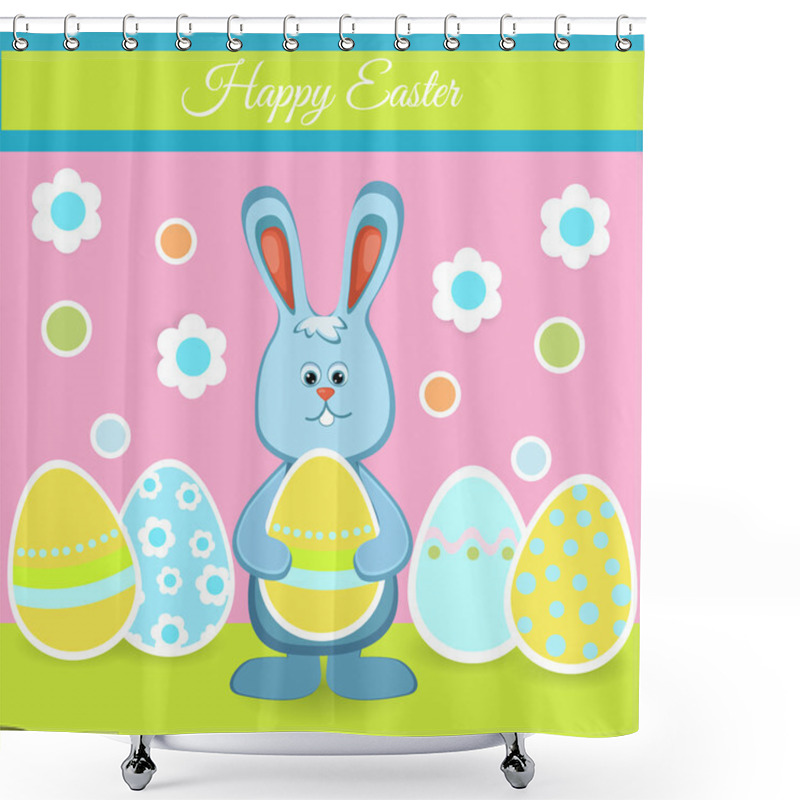 Personality  Happy Easter Card With Bunny And Eggs Shower Curtains