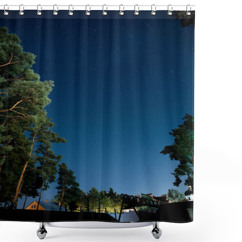 Personality  Low Angle View Of Starry Night Sky And Trees Outdoors  Shower Curtains