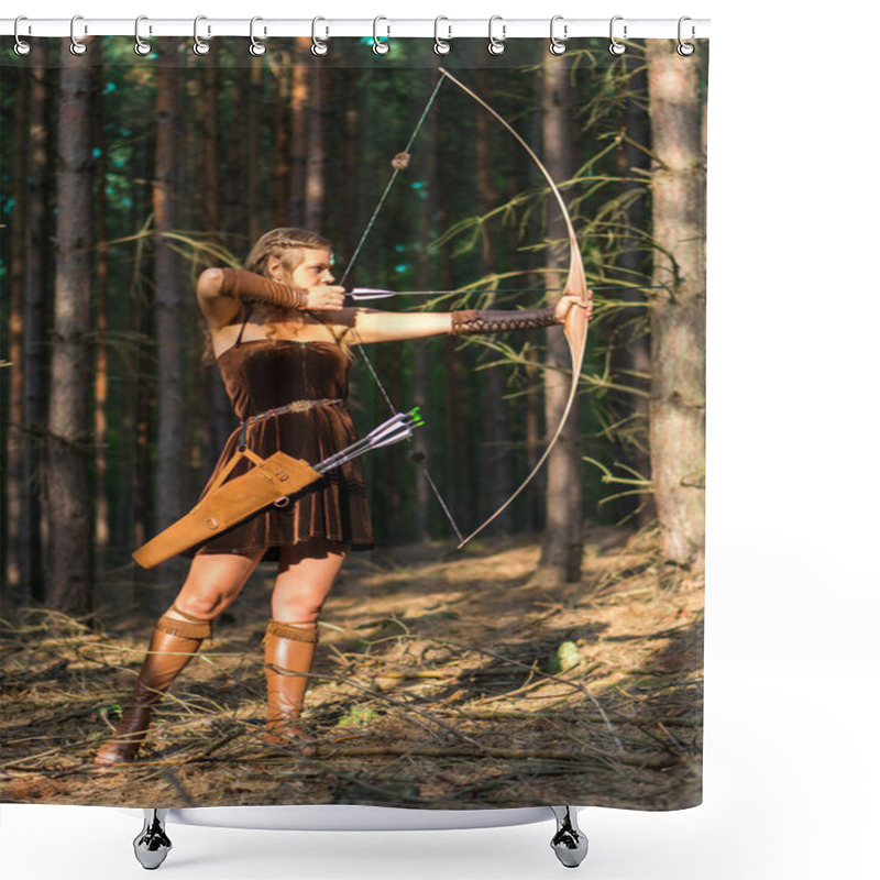 Personality  Young Lady Elf With A Long Bow Shower Curtains