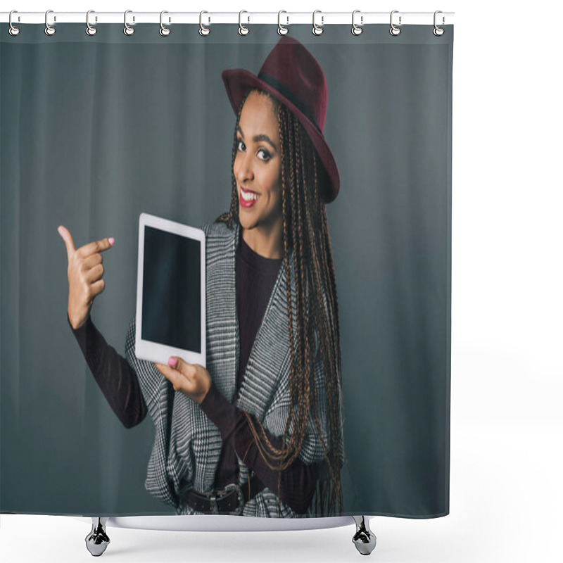 Personality  African American Girl With Digital Tablet Shower Curtains