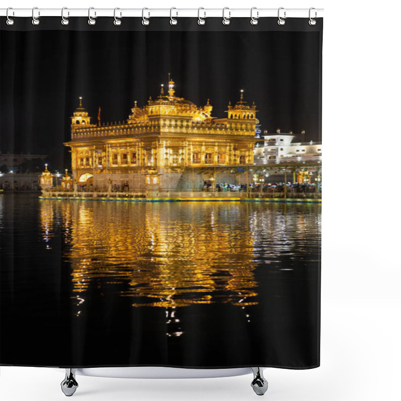 Personality  Night View To The Golden Temple (Harmandir Sahib) With Reflection In Amritsar, Punjab, India Shower Curtains