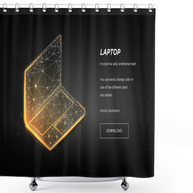 Personality  Laptop Low Poly Wireframe On Dark Background.Laptop Hi-tech Illustration.Concept Network Tehnology.Symbol Future Or Innovation.Plexus Lines And Points In The Constellation.Vector Particles  Shower Curtains