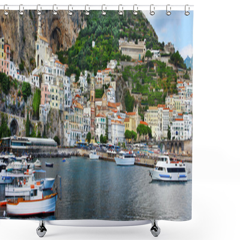 Personality  Panorama Of Beautiful Amalfi. Italy Shower Curtains