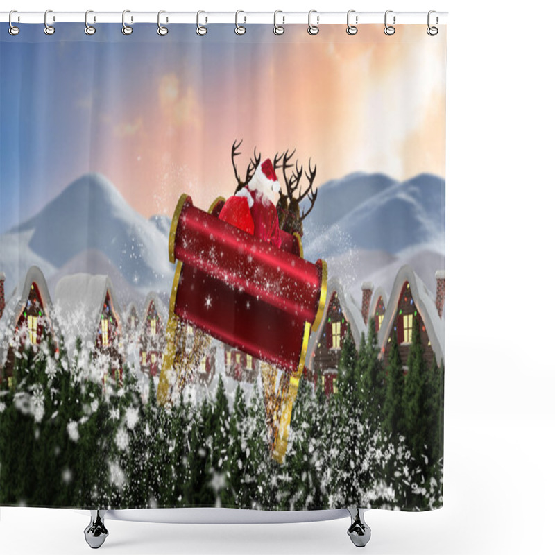 Personality  Composite Image Of Santa Flying His Sleigh Shower Curtains