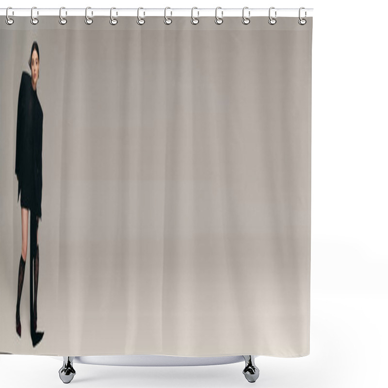 Personality  A Fashionable Young Woman Showcases Her Modern Style While Confidently Strutting In Sleek Attire. Shower Curtains