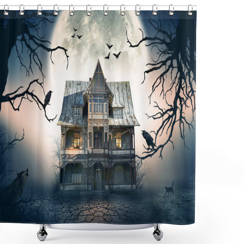 Personality  Haunted House With Crows And Spooky Atmosphere. Shower Curtains