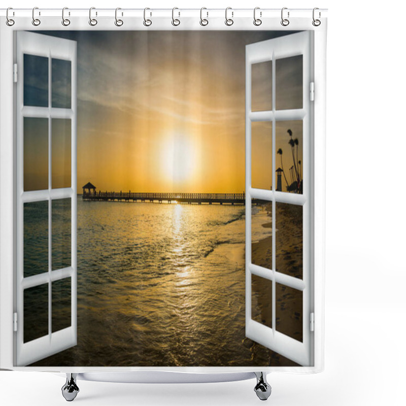 Personality  View From The Open Window Of The Caribbean Sunset Shower Curtains