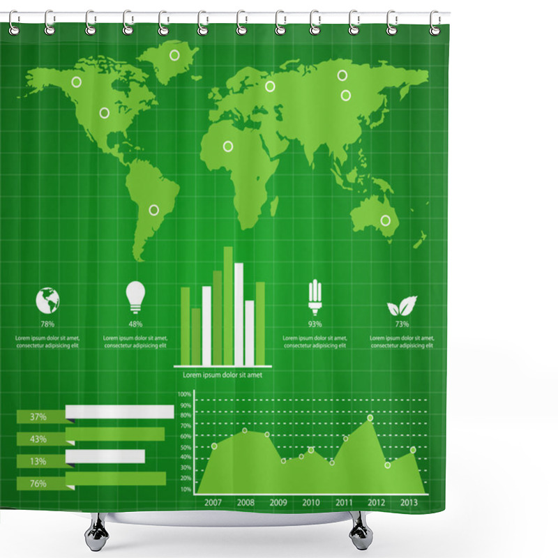 Personality  Retro Infographics Set. World Map And Information Graphics Shower Curtains