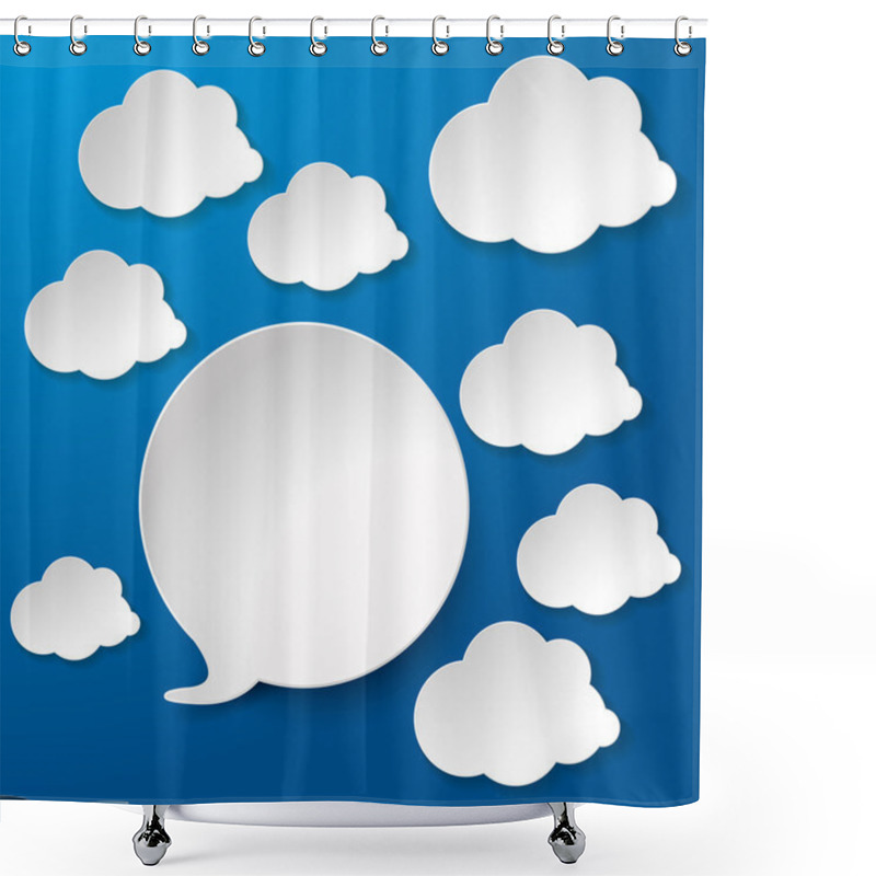 Personality  Speech Bubbles With Clouds Blue Background Shower Curtains