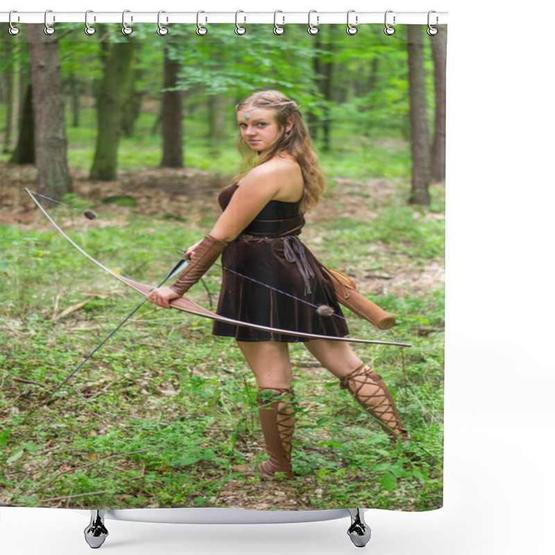 Personality  Young Lady Elf With A Long Bow Shower Curtains