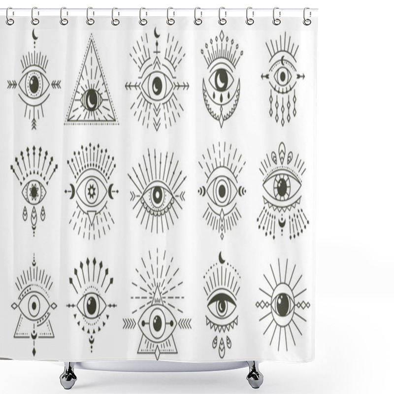 Personality  Evil Doodle Eye. Hand Drawn Magic Witchcraft Eye Talisman, Magical Esoteric Eyes, Religion Sacred Geometry Symbols Vector Illustration Icons Set Shower Curtains