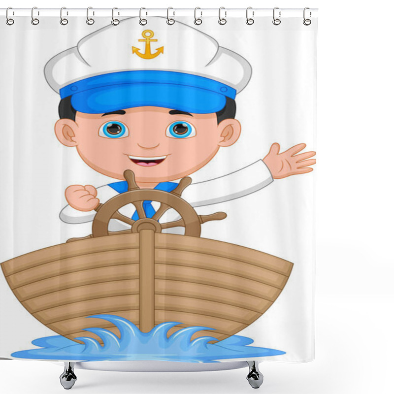 Personality  Cartoon Cute Boy Driving Boat Shower Curtains