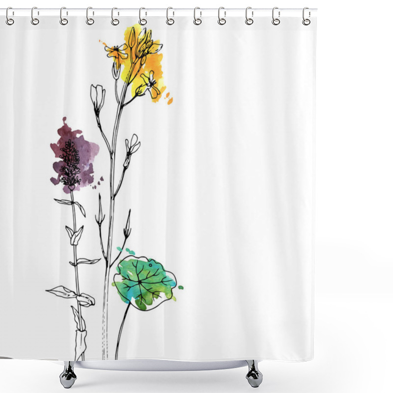 Personality  Vector Drawing Herbs And Flowers Shower Curtains