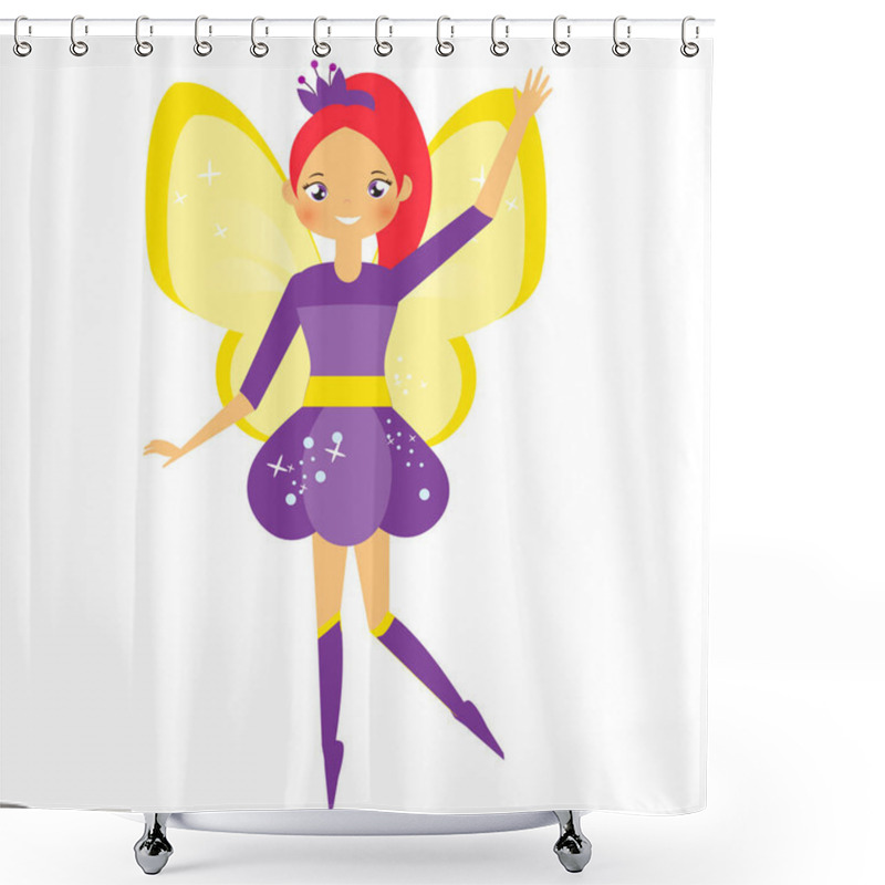 Personality  Beautiful Flying Fairy With Yellow Wings. Elf Princess. Cartoon Style Shower Curtains