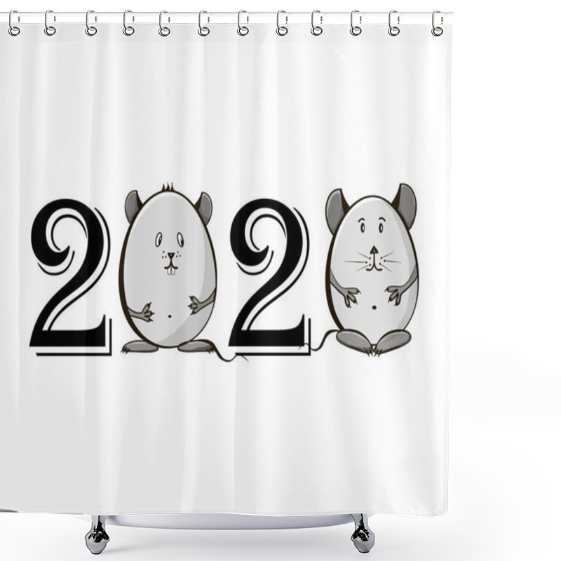 Personality  Cute Little Rats With The Date 2020. Chinese New Year Of The Rat Shower Curtains