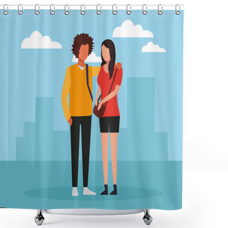 Personality  Young Couple Cartoon Shower Curtains