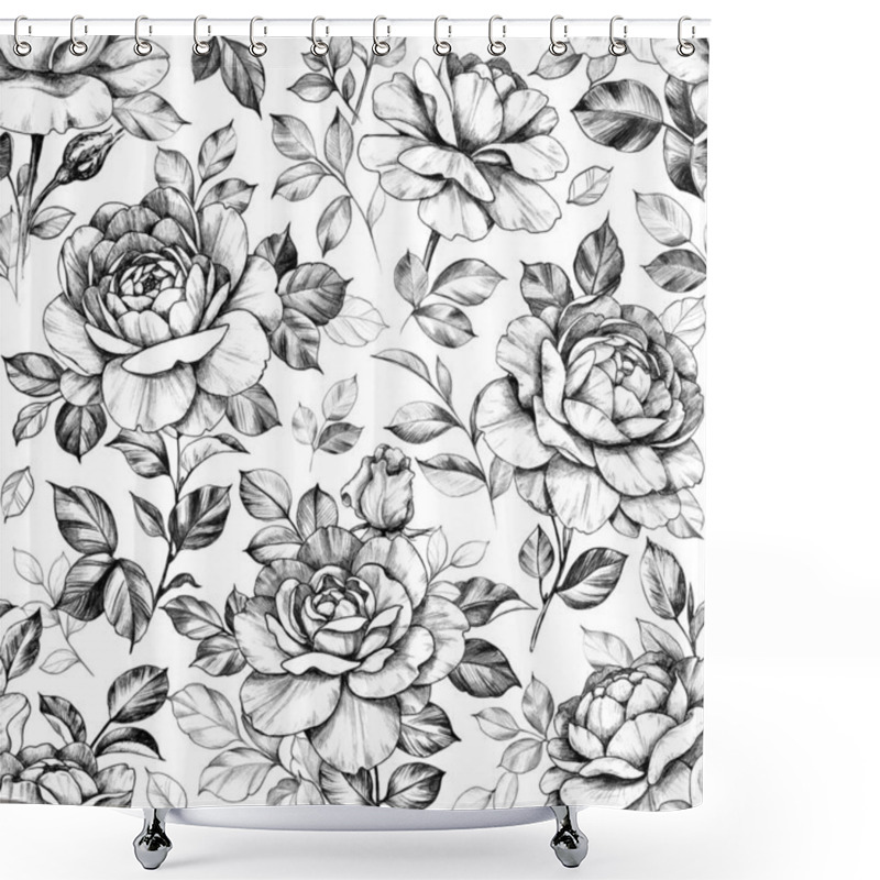 Personality  Seamless Pattern With Hand Drawn Rose  Flowers Shower Curtains