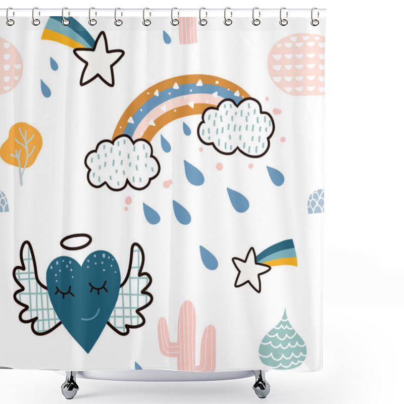 Personality  Childish Seamless Pattern With  Elements. Creative Childish Text Shower Curtains