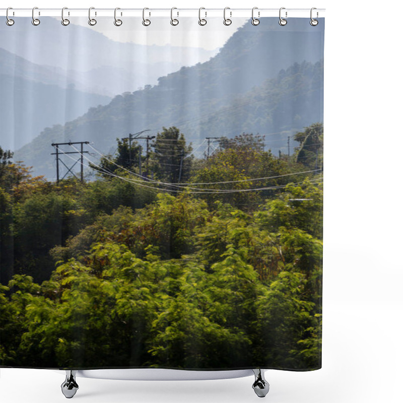 Personality  Rural Electric Lines Stretch Across The Mountains, Highlighting The Infrastructure That Supports The Local Community. This Element Showcases The Blend Of Nature And Modern Amenities In The Area. Shower Curtains