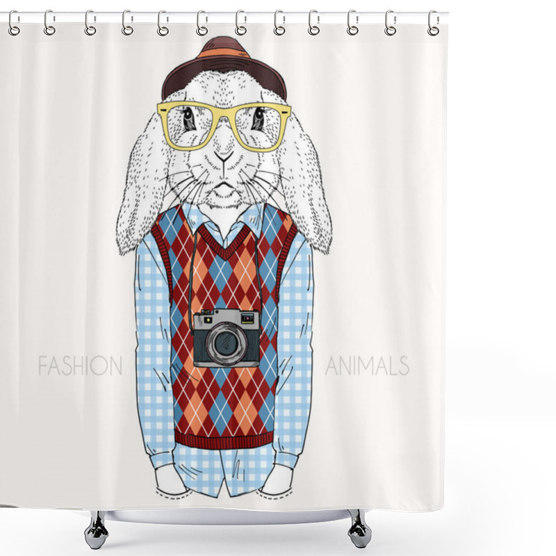 Personality  Bunny Hipster With Camera Shower Curtains