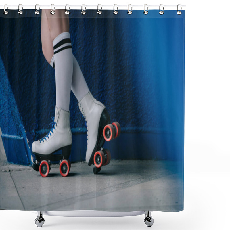 Personality  Partial View Of Woman In White High Socks And Retro Roller Skates Shower Curtains