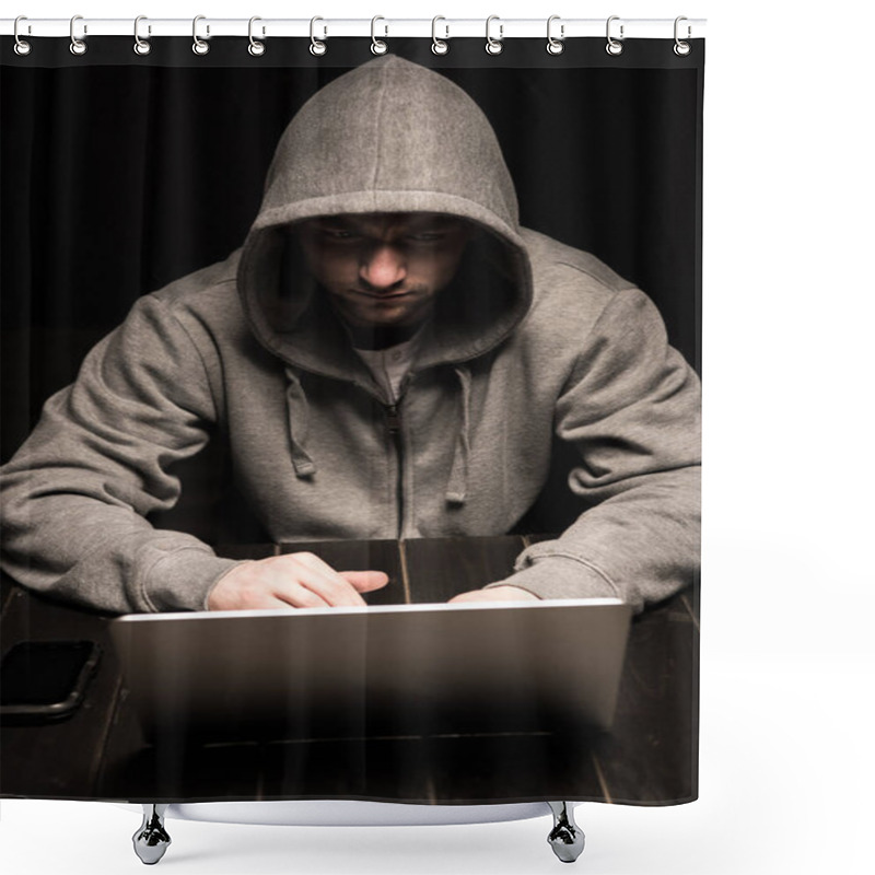 Personality  Hacker Using Laptop  Shower Curtains