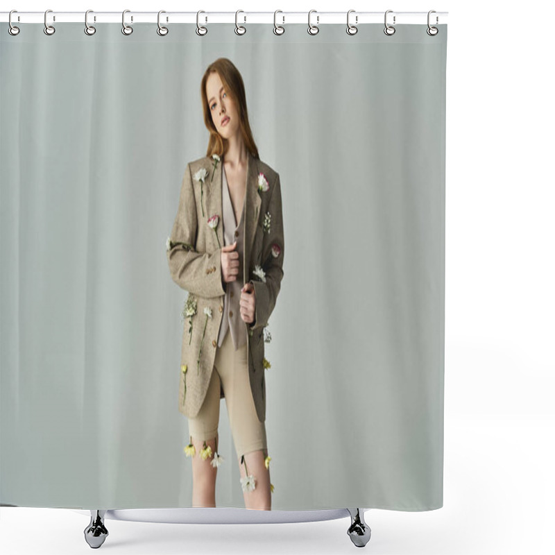 Personality  A Young Woman Adorned With Fresh Flowers Exudes Grace And Beauty. Shower Curtains