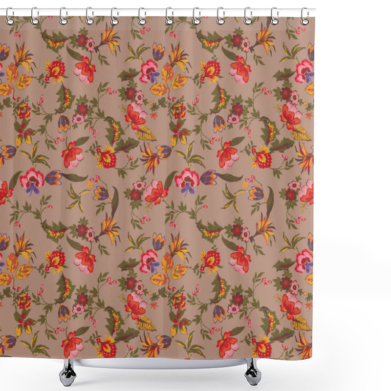 Personality  It's A Unique Digital Traditional Geometric Ethnic Border, Floral Leaves Baroque Pattern And Mughal Art Elements, Abstract Texture Motif, And Vintage Ornament Artwork Combination For Textile Printing. Shower Curtains