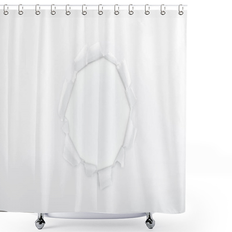 Personality  Ragged Hole In Textured Paper On White Background  Shower Curtains