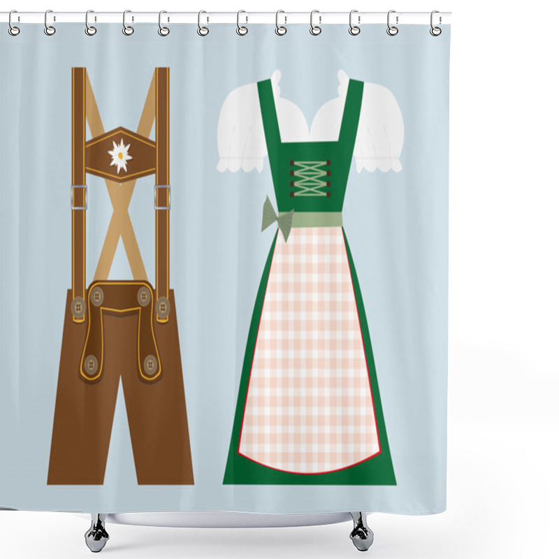 Personality  Lederhosen And Dirndl Vector, Tradition Bavarian Oktoberfest Clothing Shower Curtains