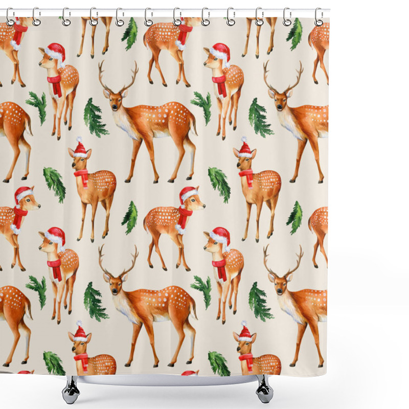 Personality  Cute Winter Animal, Seamless Pattern, Christmas Background With Deer, Digital Paper Shower Curtains